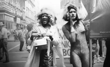 Marsha P. Johnson and Sylvia Rivera march in the street