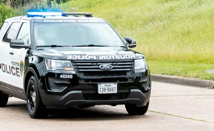 A Houston police SUV with it's lights on