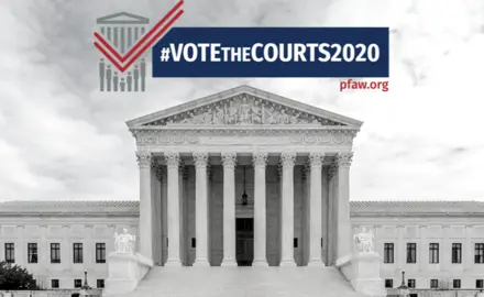 An image of the Supreme Court with the text #VotetheCourts2020