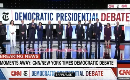 A screenshot of CNN during the Democratic Presidential Debate in October 2019 showing all of the candidates.