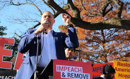 Diallo Brooks speaks at a rally outside the U.S. Capitol Building demanding Trump's impeachment