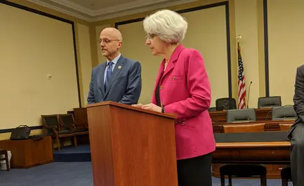 Executive VP Marge Baker addresses press conference in advance of historic first hearing of the Democracy for All Amendment