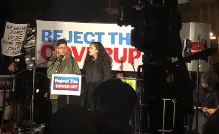 Speakers from By the People energize rally-goers at the Reject the Cover Up rally.