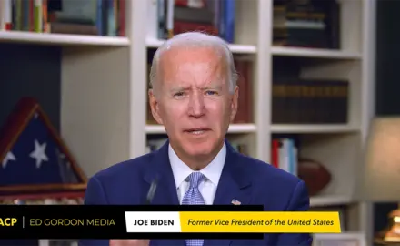 Joe Biden addresses the audience during an NAACP virtual town hall on June 10.