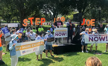 People For President Ben Jealous speaks at a rally on August 24, 2021. "No More Excuses: Voting Rights Now!"