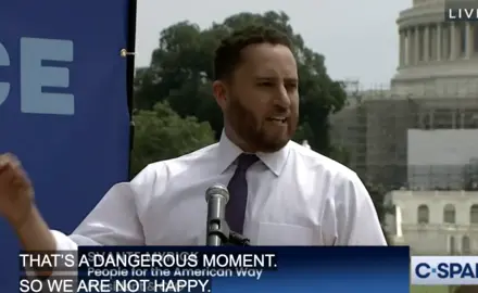 People For President Svante Myrick speaking at a podium