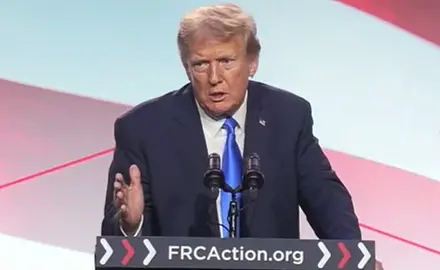 Donald Trump speaking at the Pray, Vote, Stand summit.