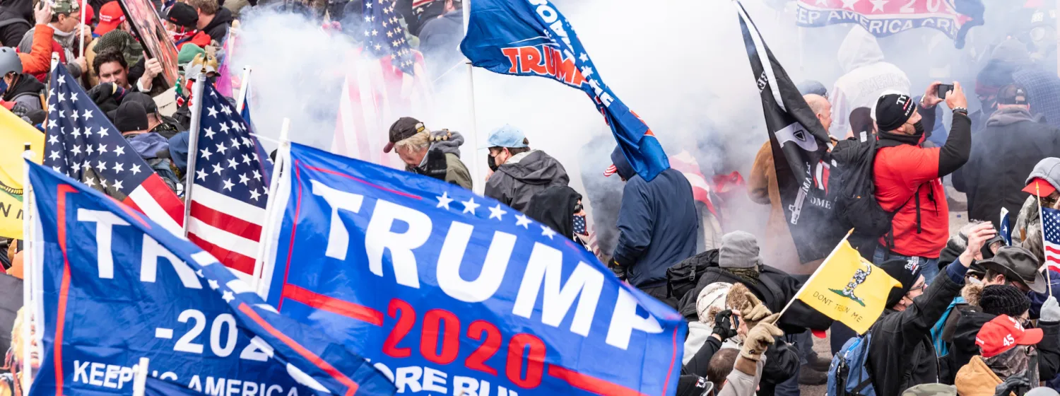 Trump flags at the Capitol insurrection on January 6, 2021