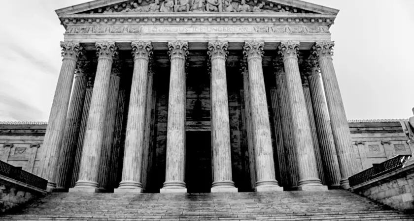 Black and white photograph of the Supreme Court