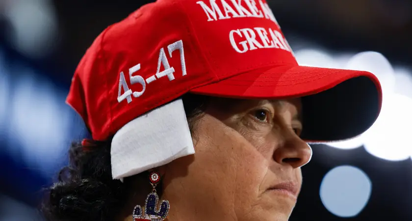 Arizona delegate Stacy Goodman wears a ‘bandage’ on her ear at the Republican National Convention