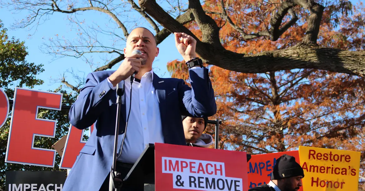 Diallo Brooks speaks at a rally outside the U.S. Capitol Building demanding Trump's impeachment