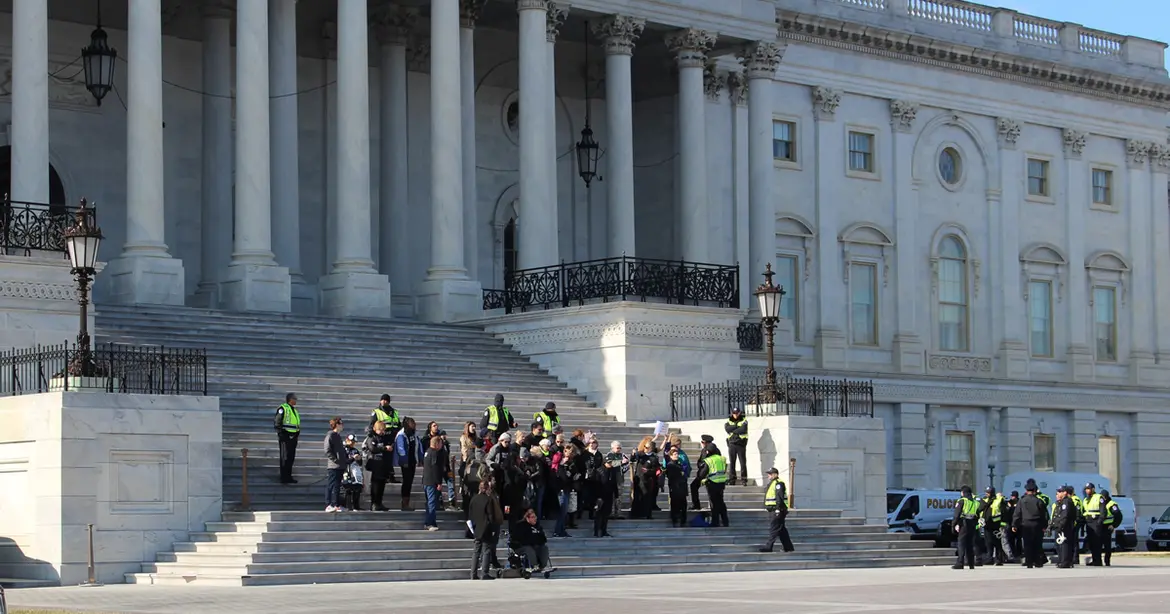 Activists stand on the steps of the U.S. Capitol on January 29, 2020.