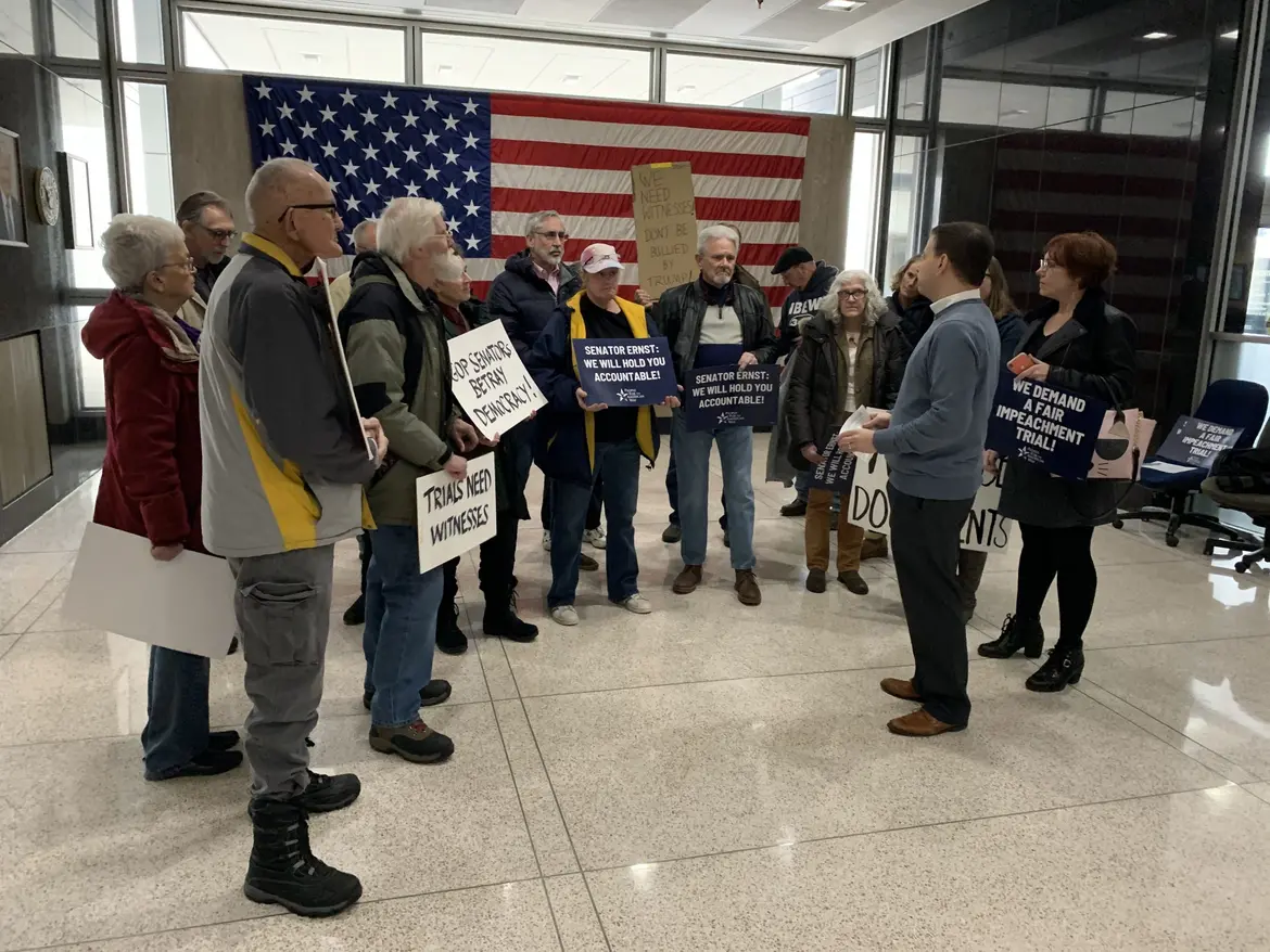 PFAW Members gather in Des Moines to hold Rep. Sen. Joni Ernst accountable for creating a fair impeachment trial