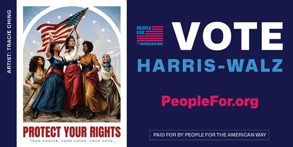 A piece of artwork with text reading "VOTE Harris-Walz"