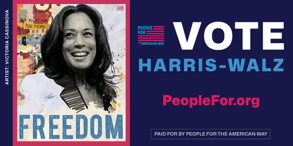 A piece of artwork with text reading "VOTE Harris-Walz"