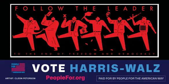 A piece of artwork with text reading "VOTE Harris-Walz"