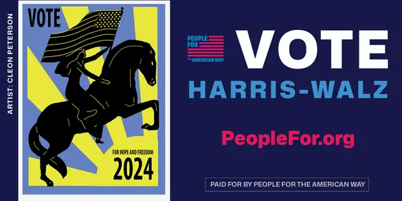 A piece of artwork with text reading "VOTE Harris-Walz"