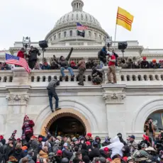 Insurrectionists climb the U.S Capitol building on January 6th