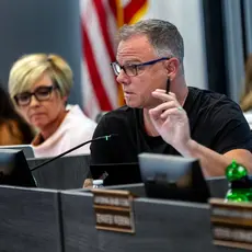 School Board President Joseph Komrosky speaking at a meeting in Temecula.