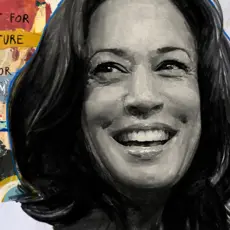 Drawing of Kamala Harris that says "our fight for the future is a fight for freedom" 