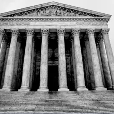 Black and white photograph of the Supreme Court