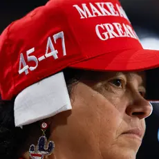 Arizona delegate Stacy Goodman wears a ‘bandage’ on her ear at the Republican National Convention