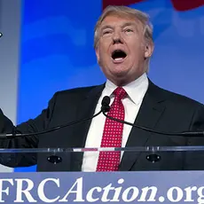 Donald Trump holding a Bible at the Family Research Council