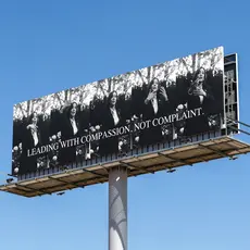 Carrie Mae Weems’s billboard designed for People For the American Way’s Artists for Democracy campaign, featuring photos that she captured of Vice President Kamala Harris