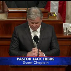 Right-wing pastor Jack Hibbs praying in the House of Representatives