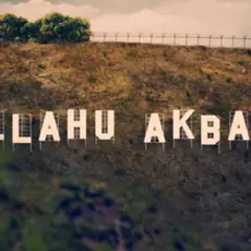 The Hollywood sign replaced by the words "Allahu Akbar"