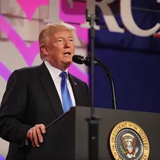 President Donald Trump speaks to the 2017 Values Voter Summit in Washington, D.C.