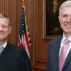 Chief Justice John G. Roberts Jr., and Judge Neil M. Gorsuch in the Justices’ Conference Room, Supreme Court Building.