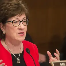 Senator Susan Collins of Maine asks questions during a senate hearing.