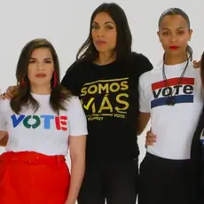 Gina Rodriguez, America Ferrera, Eva Longoria, Zoe Saldana, and Rosario Dawson wear shirts that promote voting