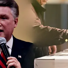 Mark Harris and an image of a ballot box