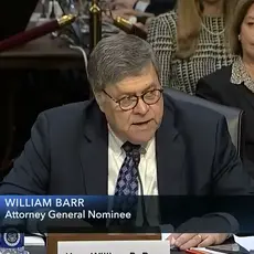 William Barr answers a question at his confirmation hearing.