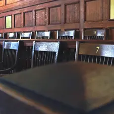 The jurors box in a courtroom