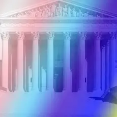 An image of the supreme court with a rainbow of colors superimposed