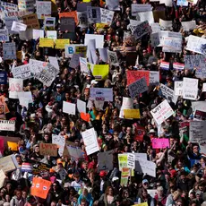 Aerial image of a rallying crowd