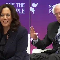 An image of Kamala Harris next to one of Bernie Sanders