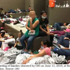 Overcrowding of families observed by the Office of Inspector General on June 11, 2019, at Border Patrol's Weslaco, TX Station.