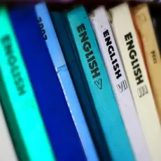 picture of english textbooks in different colors