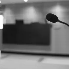 Close up of a microphone in a courtroom