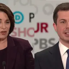 Amy Klobuchar and Pete Buttigieg at the Democratic debate in December