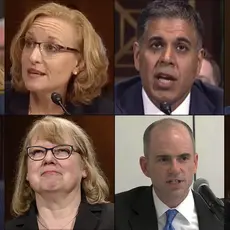 A compilation of headshots of Trump-appointed judges.