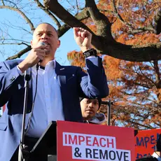 Diallo Brooks speaks at a rally outside the U.S. Capitol Building demanding Trump's impeachment