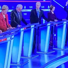 Candidates take the stage for the February 25, 2020 Democratic presidential debate.