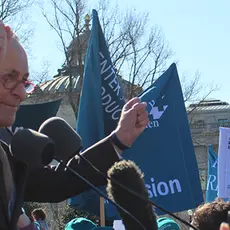 Chuck Schumer speaks at the My Right, My Decision rally outside of SCOTUS on March 5, 2020.