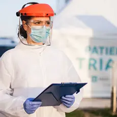 Health care worker in protective gear.