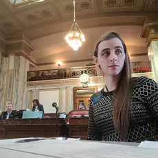 Montana Rep. Zooey Zephyr at her seat in the Montana state House.